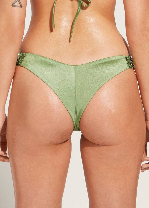 Abajo De Bikini Calzedonia Sequined High-Cut Brazilian Cannes Mujer Verde | CO2647PQ