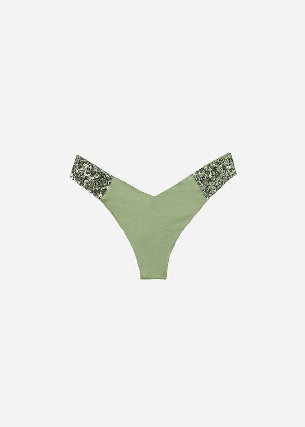 Abajo De Bikini Calzedonia Sequined High-Cut Brazilian Cannes Mujer Verde | CO2647PQ