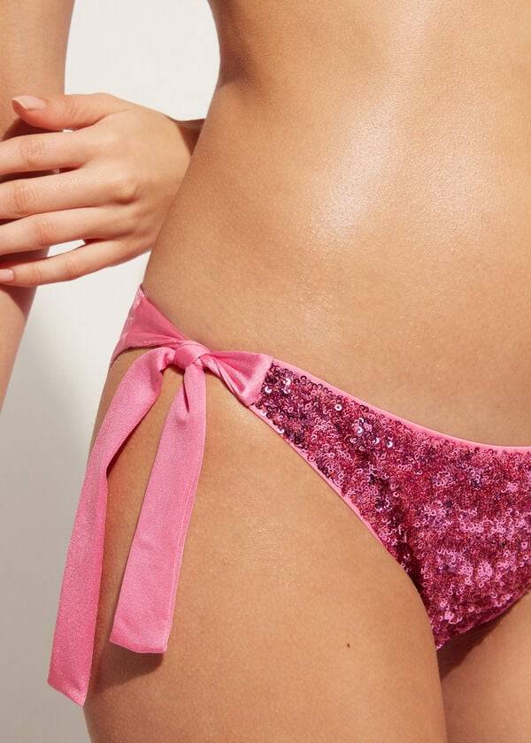 Abajo De Bikini Calzedonia Sequined Side-Tie Cannes Mujer Rosas | CO2641HK