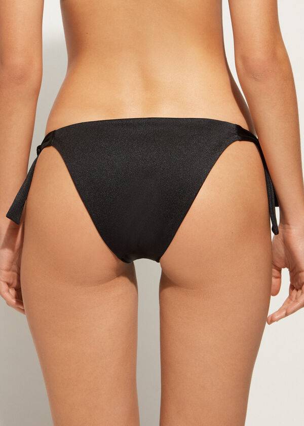 Abajo De Bikini Calzedonia Sequined Side-Tie Cannes Mujer Negras | CO2642GL