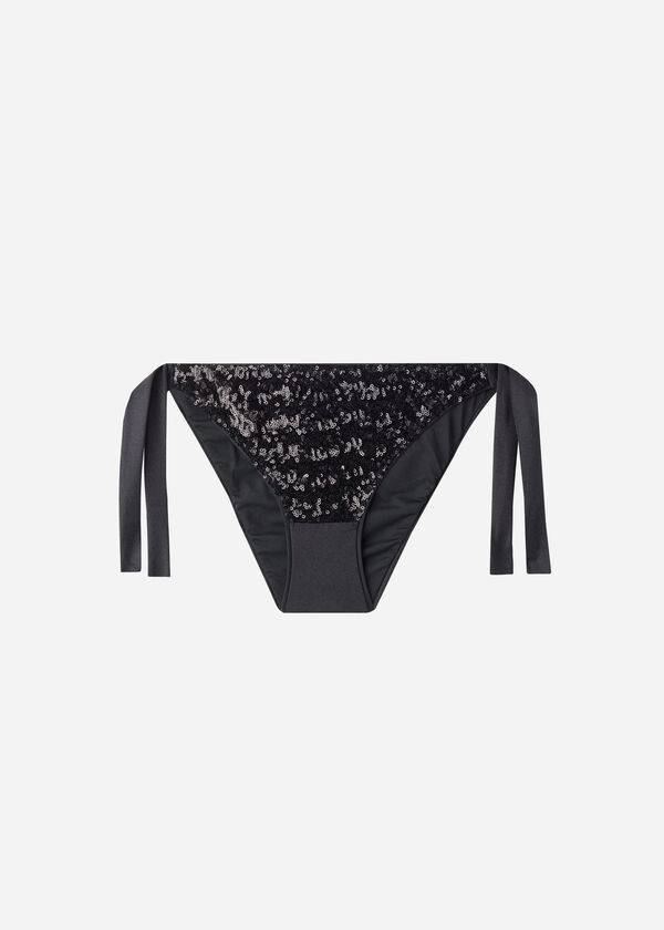 Abajo De Bikini Calzedonia Sequined Side-Tie Cannes Mujer Negras | CO2642GL