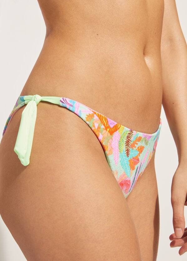 Abajo De Bikini Calzedonia Side-Tie Brazilian Foliage Tahiti Mujer Verde | CO2623HK