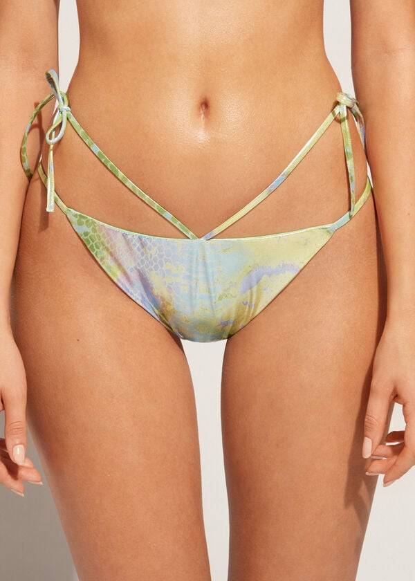 Abajo De Bikini Calzedonia Snake-Pattern Brazilian String Las Palmas Mujer Verde | CO2617XF