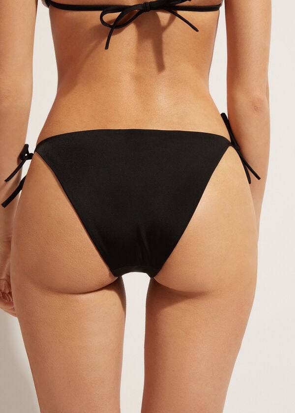 Abajo De Bikini Calzedonia String Dubai Mujer Negras | CO2601AP