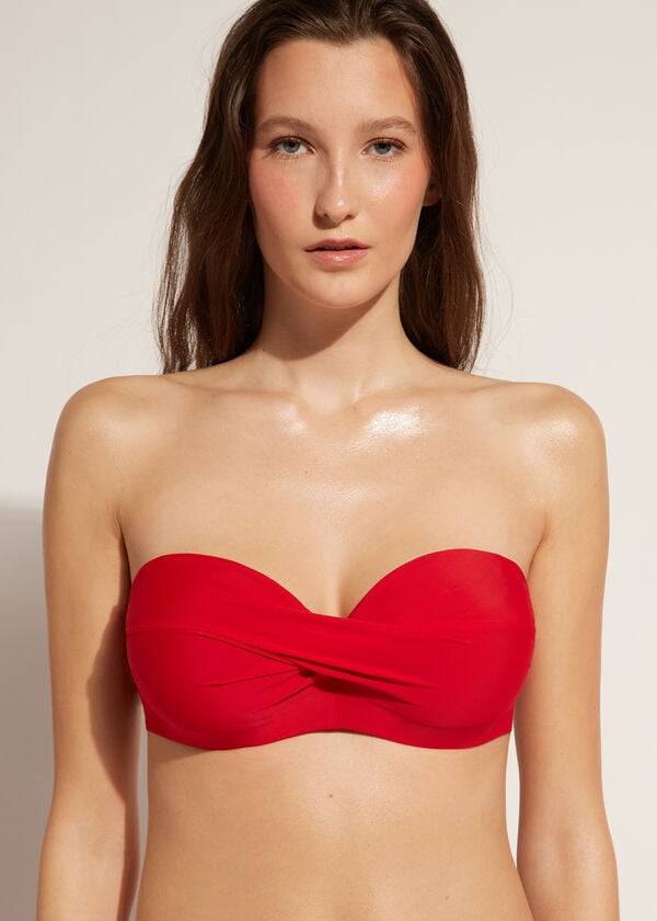 Arriba De Bikini Calzedonia Acolchado Bandeau Indonesia Strapless Mujer Rojas | CO2379NB