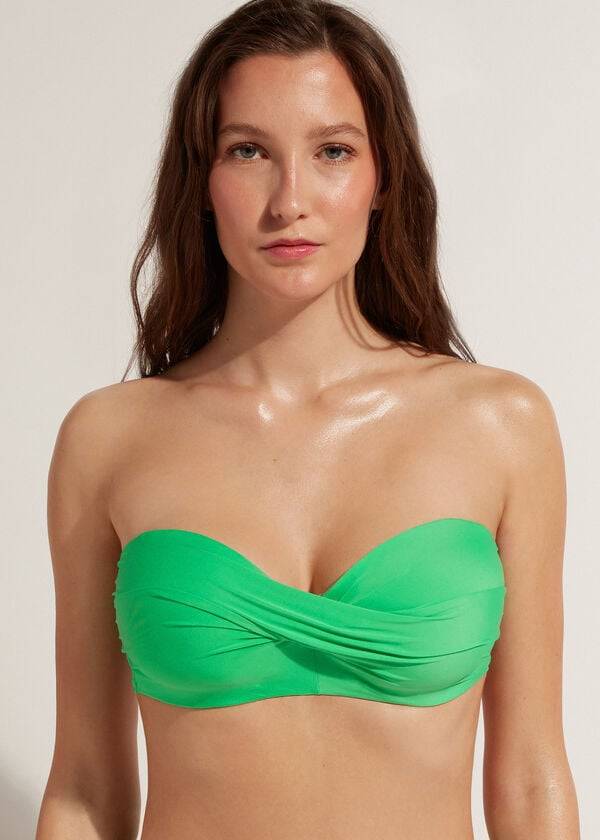 Arriba De Bikini Calzedonia Acolchado Bandeau Indonesia Eco cobey Mujer Verde | CO2392SO