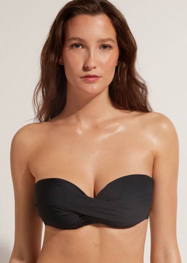 Arriba De Bikini Calzedonia Acolchado Bandeau Indonesia Eco cobey Mujer Negras | CO2393AP