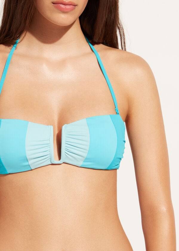 Arriba De Bikini Calzedonia Acolchado Bandeau Azzorre Mujer Turquesa | CO2407VD