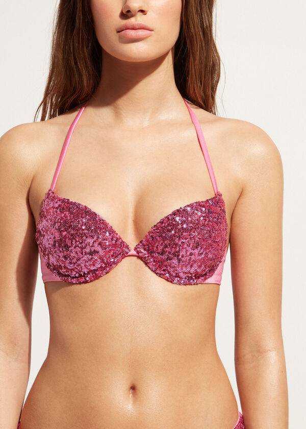 Arriba De Bikini Calzedonia Acolchado Push-Up Cannes rosa Mujer Rosas | CO2347TV