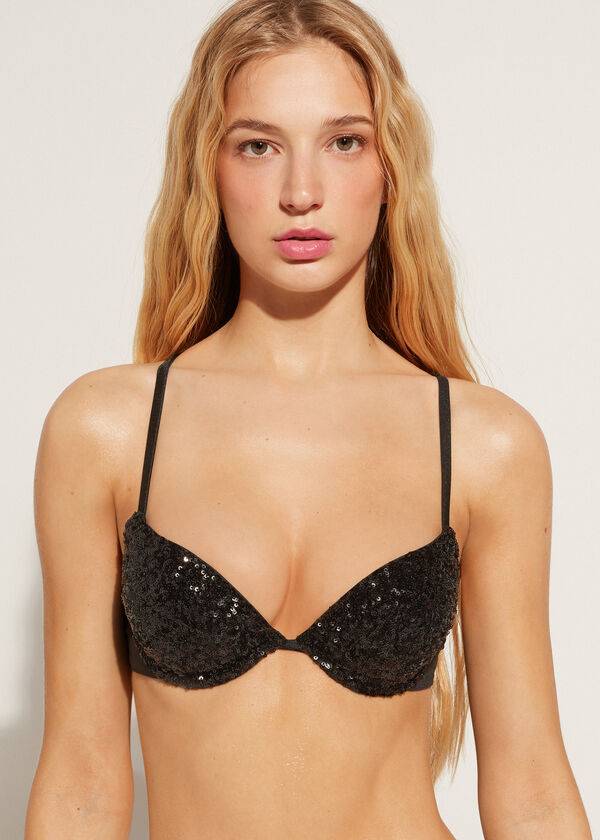 Arriba De Bikini Calzedonia Acolchado Push-Up Cannes rosa Mujer Negras | CO2348RW