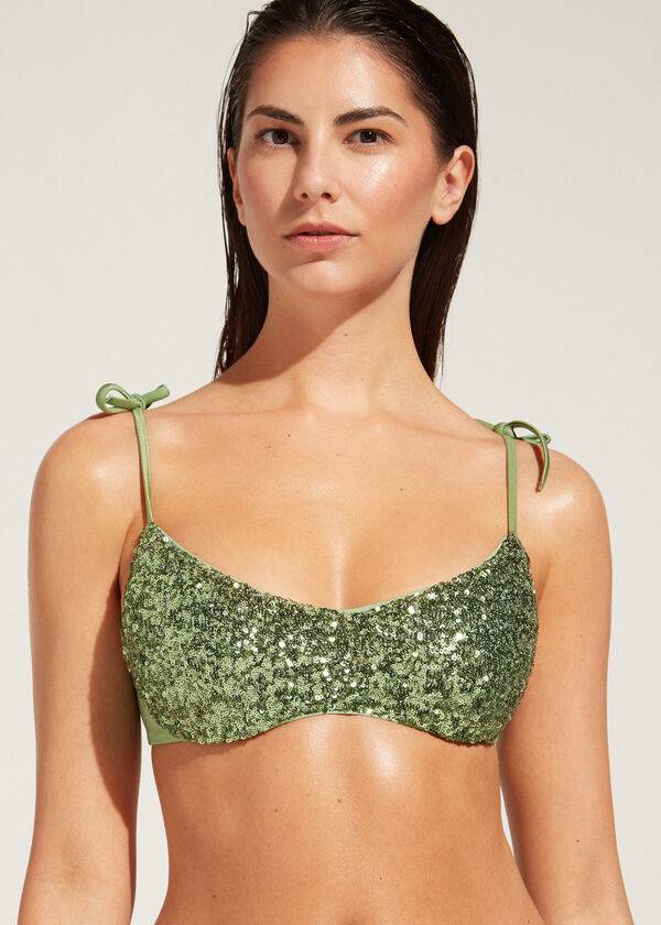 Arriba De Bikini Calzedonia Acolchado Tank-Estilo Cannes rosa Mujer Verde | CO2304LH