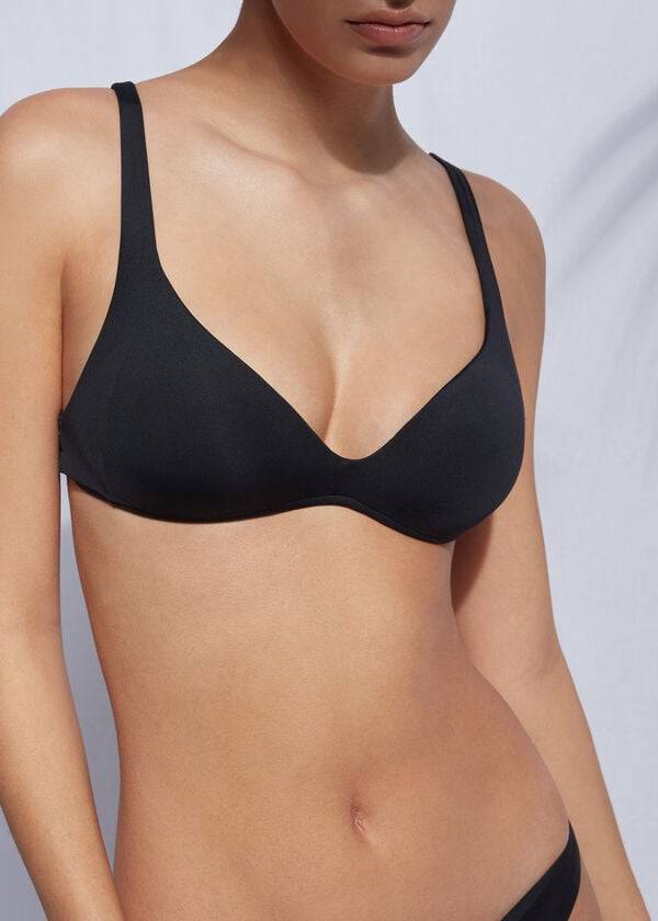 Arriba De Bikini Calzedonia Acolchado Triangle Indonesia Eco leo Mujer Negras | CO2278LH