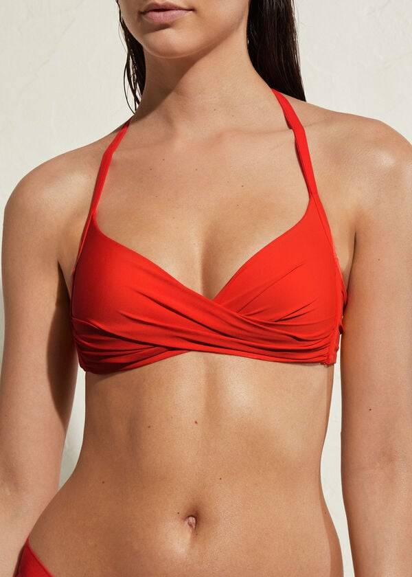 Arriba De Bikini Calzedonia Acolchado Triangle Indonesia Eco Mujer Rojas | CO2285MA