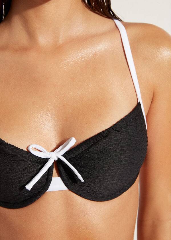 Arriba De Bikini Calzedonia Balconette Coimbra Mujer Negras Blancas | CO2528YU