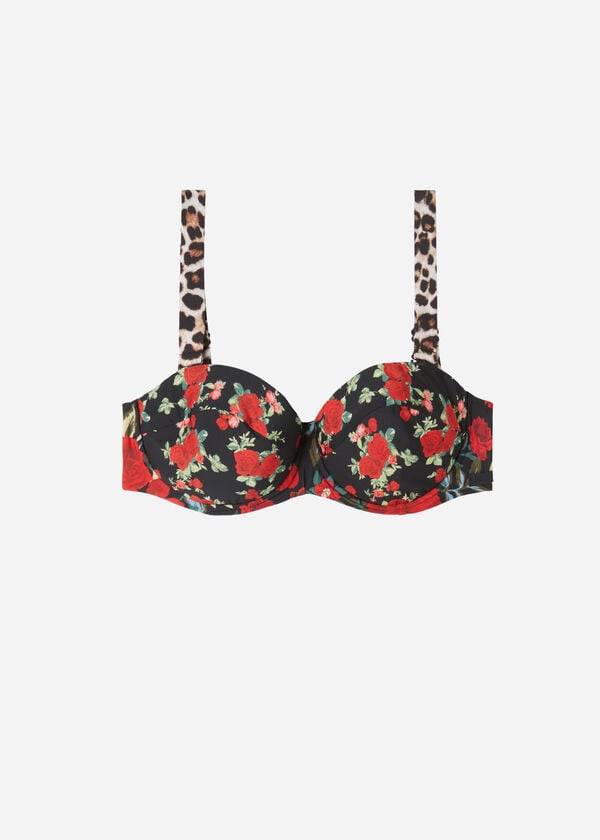 Arriba De Bikini Calzedonia Bandeau Lightly Acolchado Nizza Mujer Rosas Negras | CO2497AP