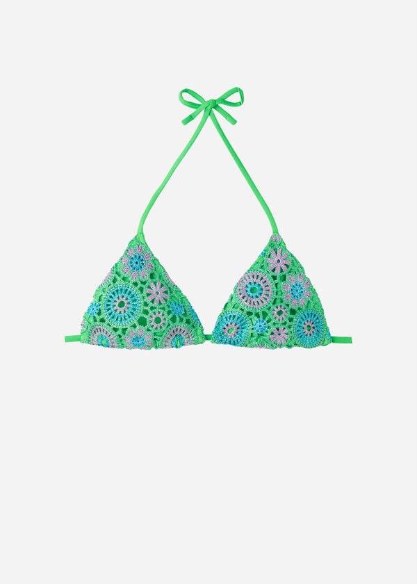 Arriba De Bikini Calzedonia Crochet Triangle String Capri Mujer Verde | CO2486CE