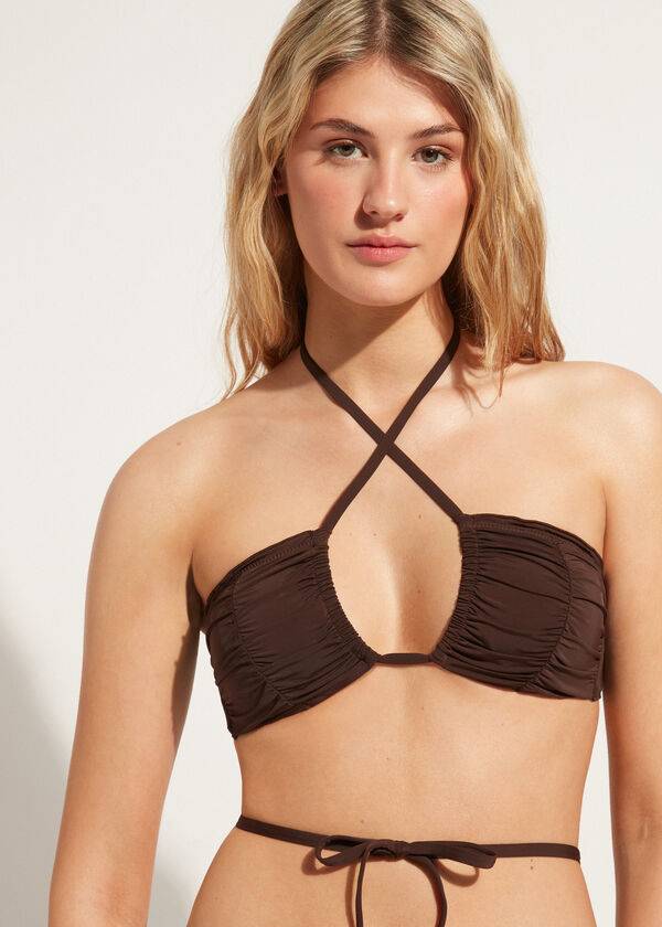 Arriba De Bikini Calzedonia Drawstring Bandeau Islamorada Mujer Cafe Marrones | CO2479EX