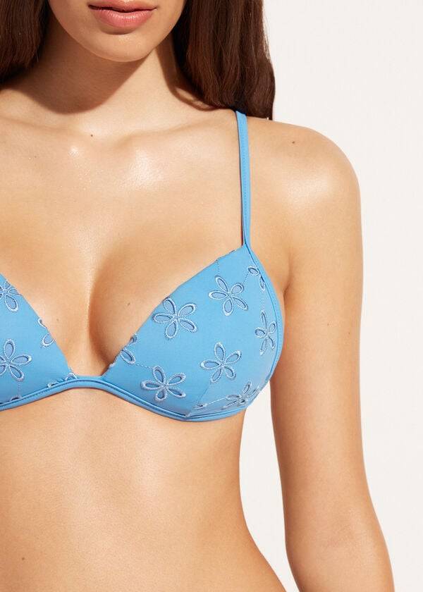 Arriba De Bikini Calzedonia Graduated Acolchado Triangle Corfù Mujer Azules | CO2450YU