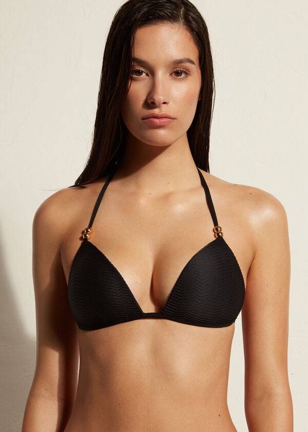 Arriba De Bikini Calzedonia Graduated Acolchado Triangle Casablanca Mujer Negras | CO2455QZ