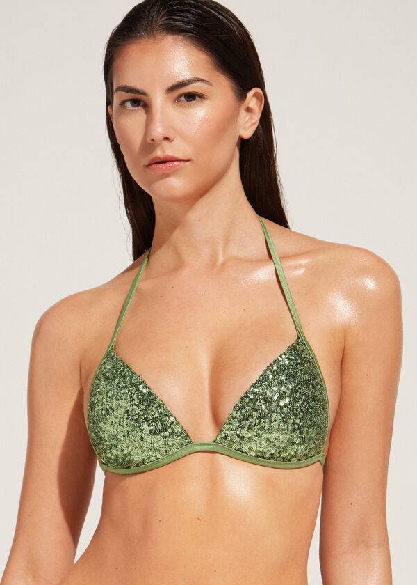 Arriba De Bikini Calzedonia Graduated Acolchado Triangle Cannes Mujer Verde | CO2459VD