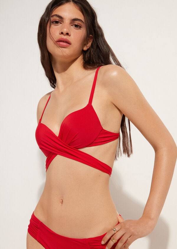 Arriba De Bikini Calzedonia Graduated Acolchado Push Up Indonesia Mujer Rojas | CO2466HK