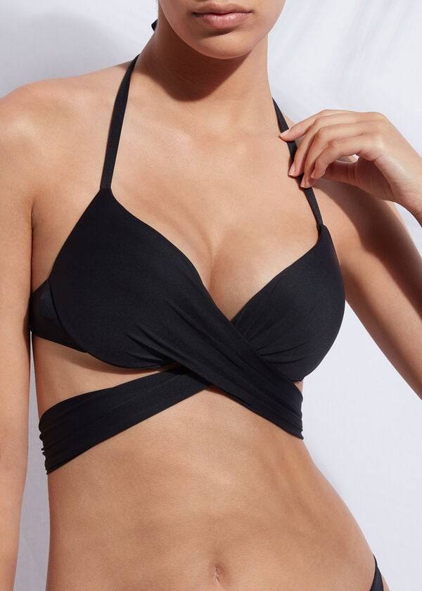 Arriba De Bikini Calzedonia Graduated Push-Up Indonesia Mujer Negras | CO2438KI