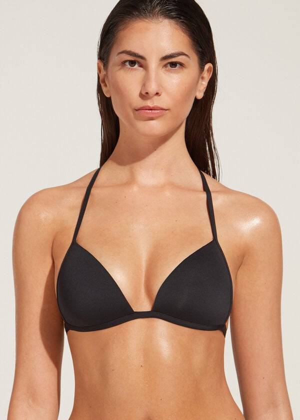 Arriba De Bikini Calzedonia Graduated Soft Acolchado Triangle Indonesia Mujer Negras | CO2431NB