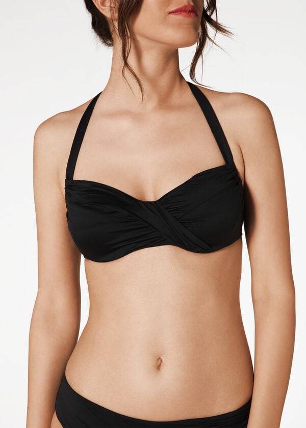 Arriba De Bikini Calzedonia Indonesia C-Cup Balconette Drawstring Mujer Negras | CO2420PQ