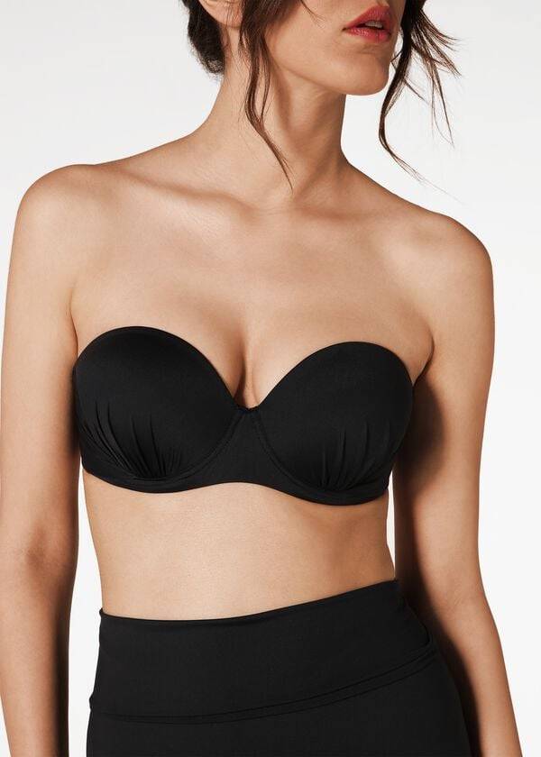 Arriba De Bikini Calzedonia Indonesia Push-Up Bandeau Mujer Negras | CO2416FM