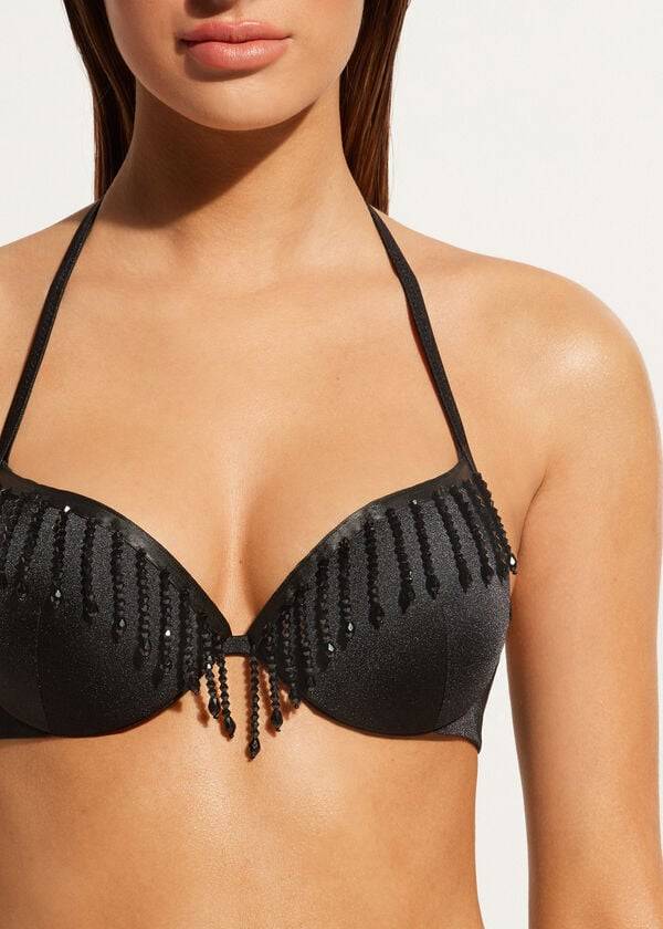 Arriba De Bikini Calzedonia Lightly Acolchado Push-up Taipei Mujer Negras | CO2414HK