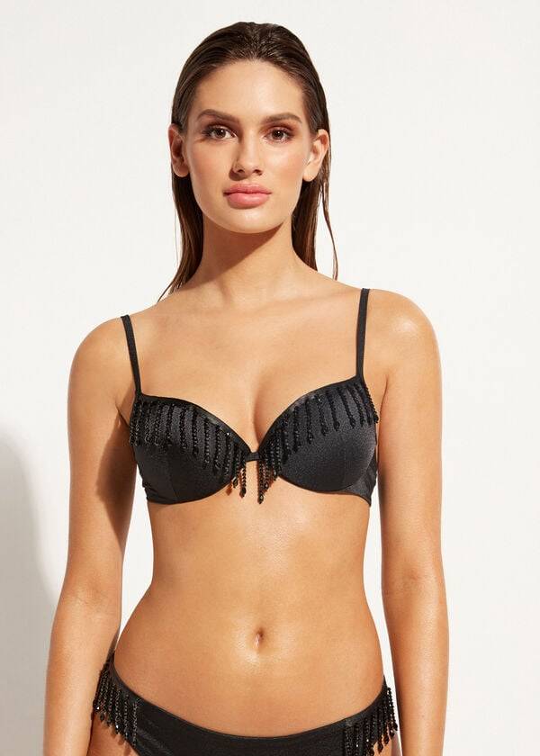 Arriba De Bikini Calzedonia Lightly Acolchado Push-up Taipei Mujer Negras | CO2414HK