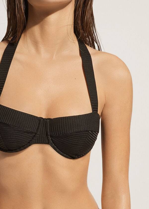 Arriba De Bikini Calzedonia Push-Up Bandeau Parigi Mujer Negras | CO2236EX