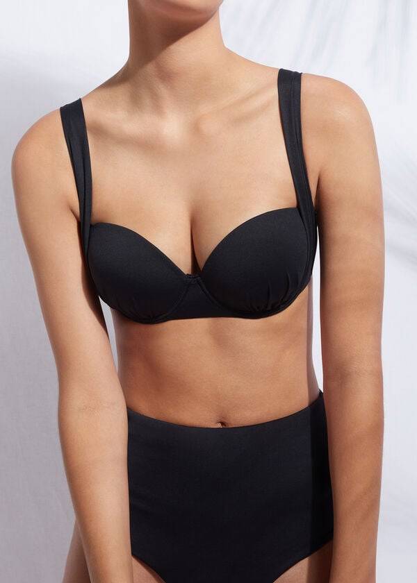 Arriba De Bikini Calzedonia Push-Up Bandeau Indonesia Mujer Negras | CO2237RW