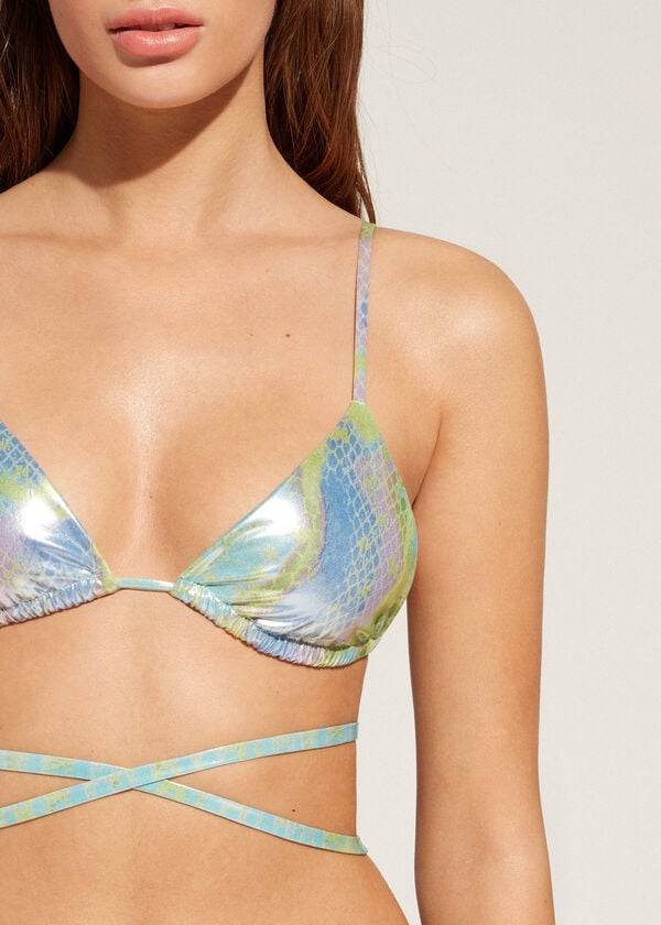 Arriba De Bikini Calzedonia Snake-Pattern Triangle String Las Palmas Mujer Verde | CO2232NB