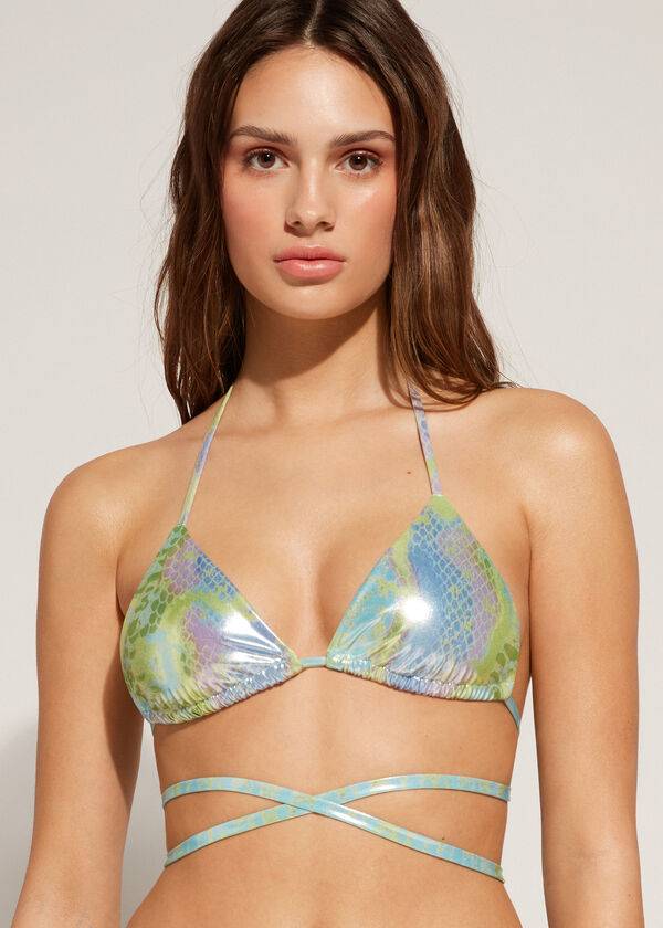 Arriba De Bikini Calzedonia Snake-Pattern Triangle String Las Palmas Mujer Verde | CO2232NB