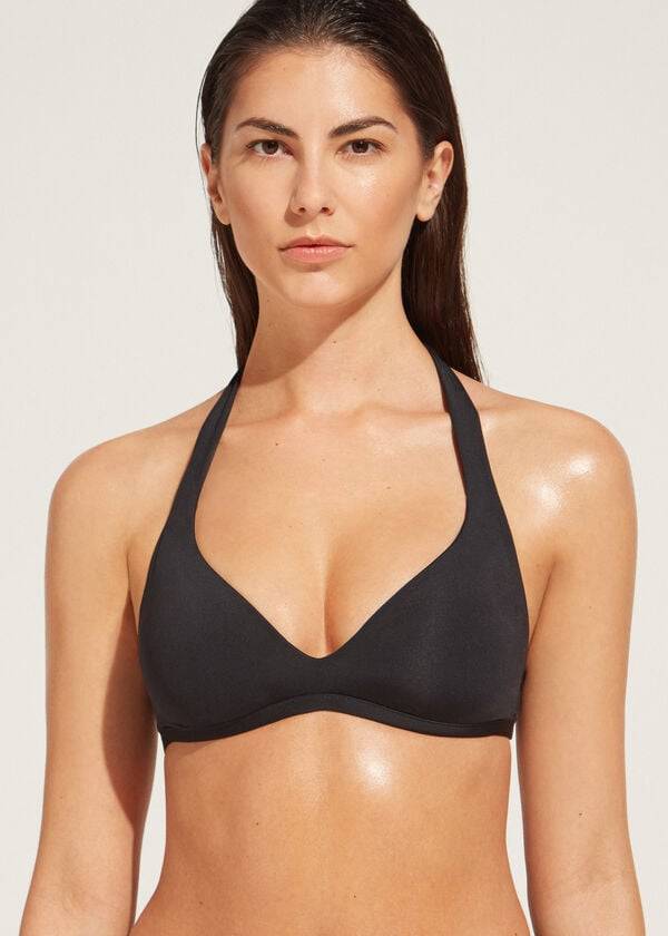 Arriba De Bikini Calzedonia Soft Acolchado Triangle Indonesia Mujer Negras | CO2227ZG