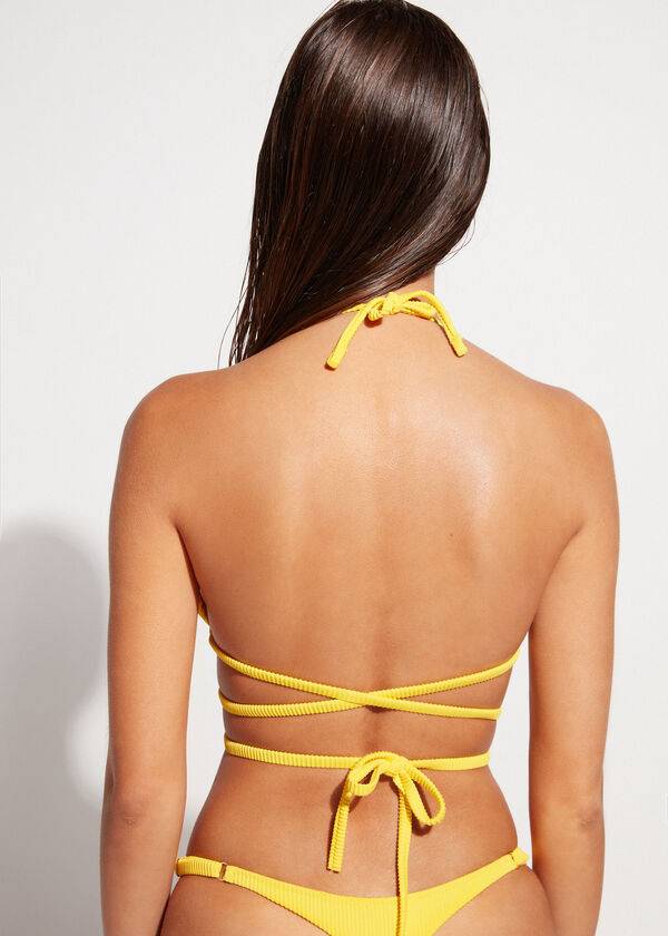 Arriba De Bikini Calzedonia Triangle Chanclas String New York Mujer Amarillo | CO2170GL