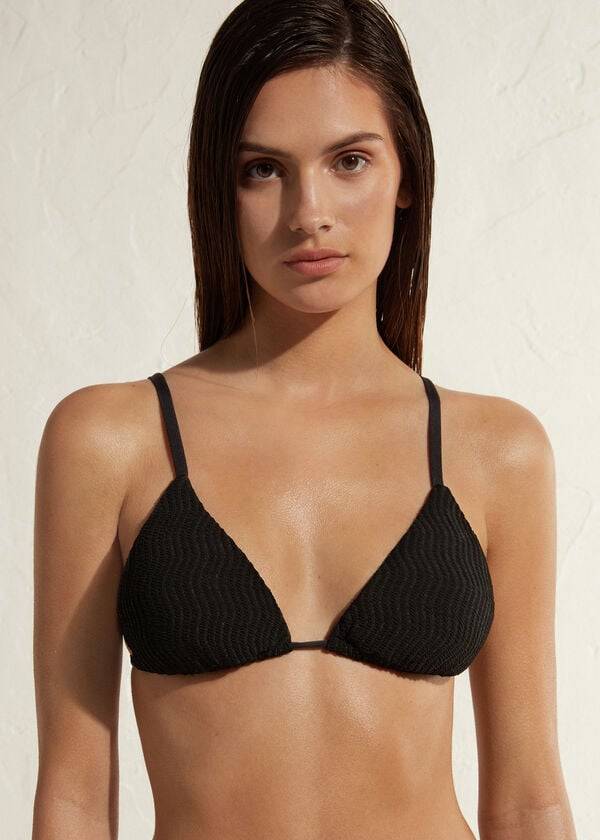 Arriba De Bikini Calzedonia Triangle String Mykonos Mujer Negras | CO2136UT