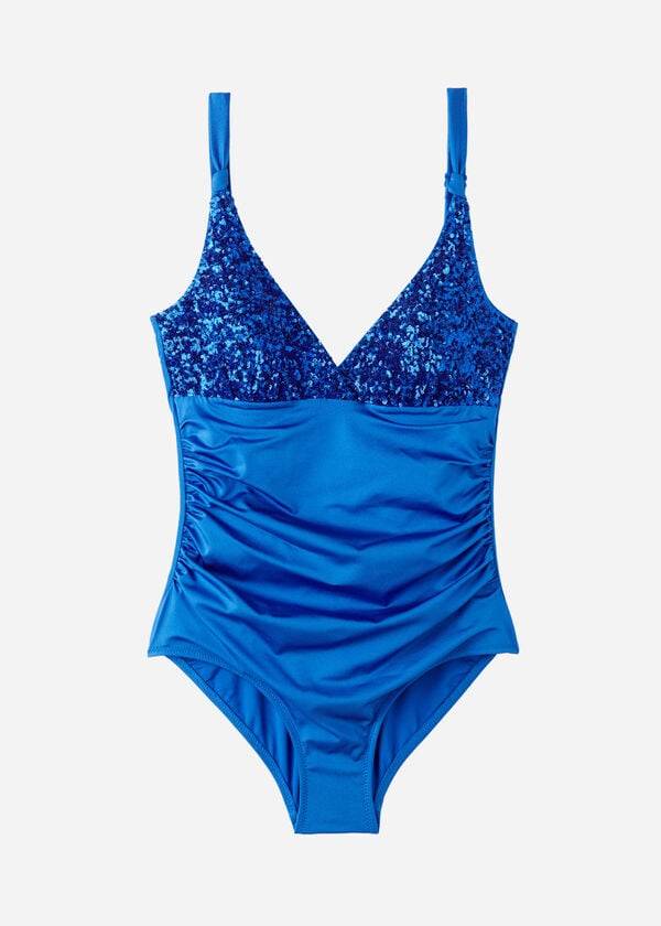 Bañadores Calzedonia Acolchado One-Piece Shaping-Effect Cannes Mujer Azules | CO2002EX