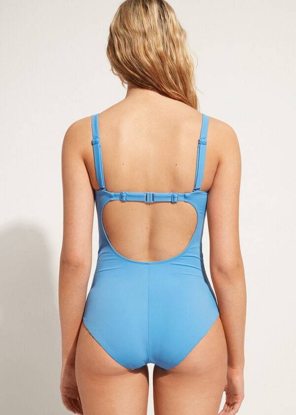 Bañadores Calzedonia Acolchado One-Piece Roma Mujer Azules | CO2005YU