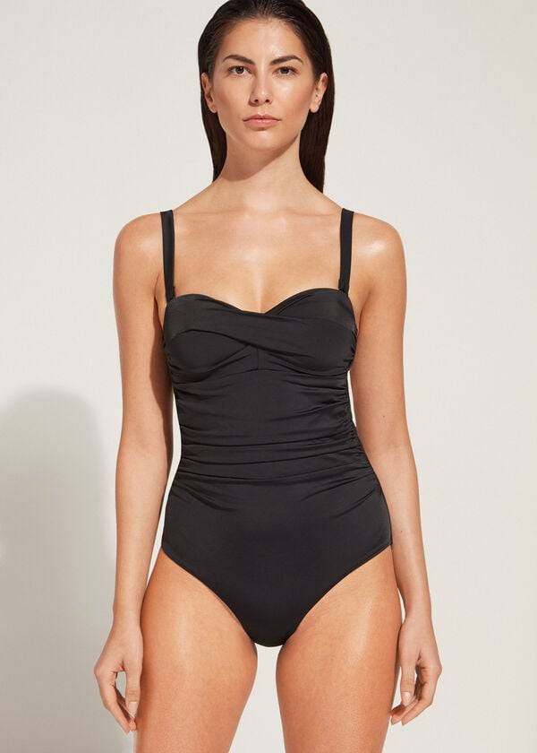 Bañadores Calzedonia Acolchado One-Piece Roma Mujer Negras | CO2006UT