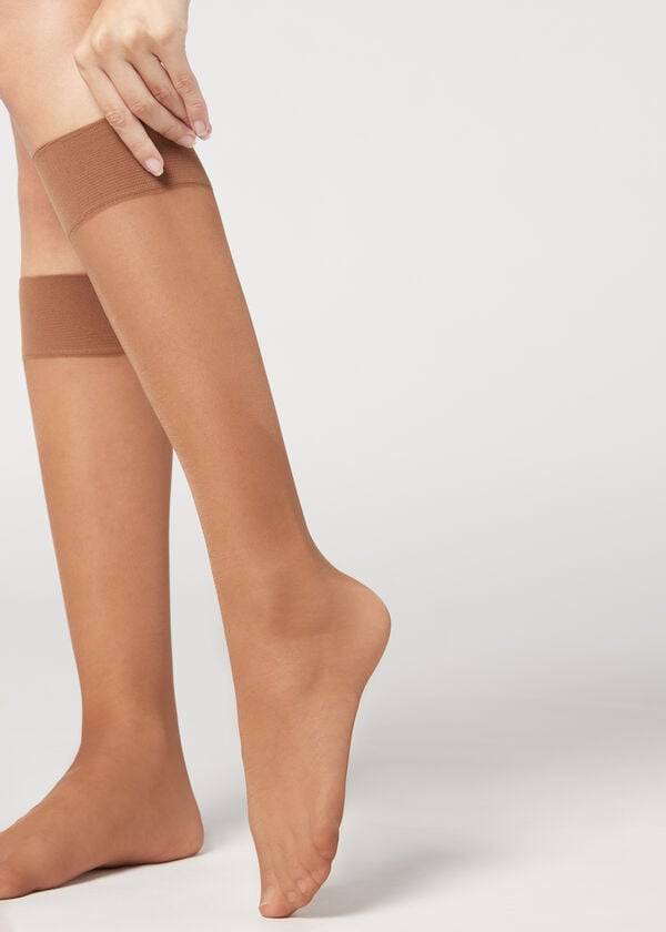 Calcetines Calzedonia 20 Denier Comodidad Cuff Knee-Highs Sheer Mujer Cafe | CO1892VD