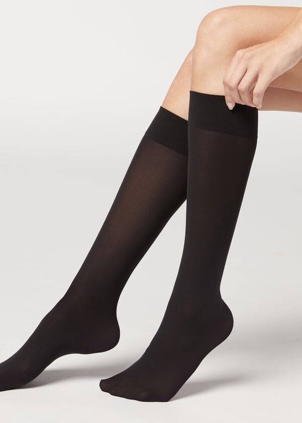 Calcetines Calzedonia 30 Denier Semi Opaque Microfiber Knee-Highs Long Mujer Negras | CO1956OR