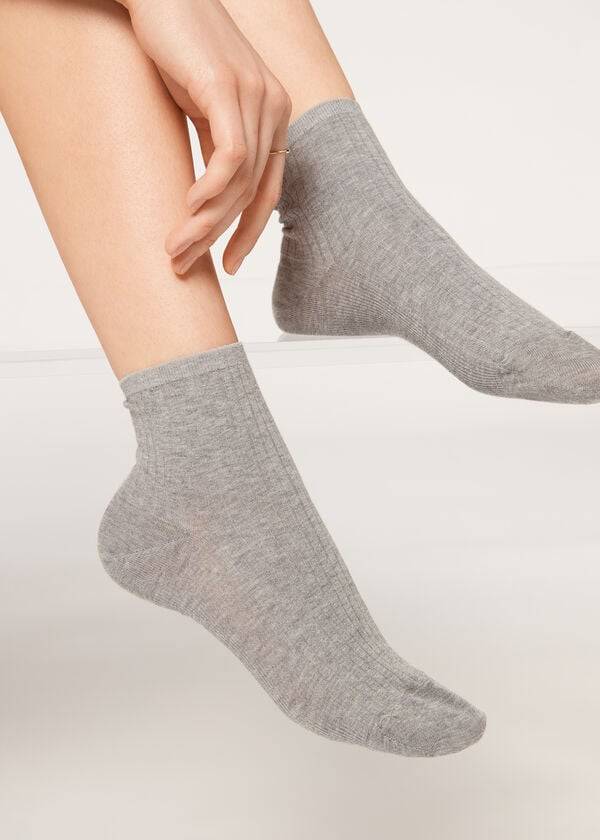 Calcetines Calzedonia Acanalado Corta Mujer Gris | CO1714QZ