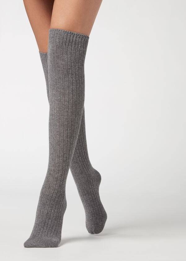 Calcetines Calzedonia Acanalado Long with Lana and Cashmere Mujer Gris | CO1936GL