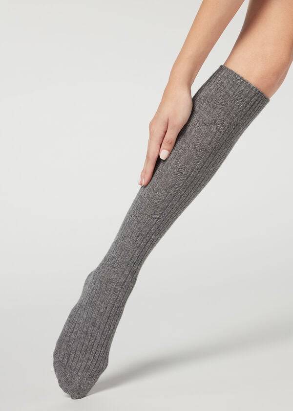 Calcetines Calzedonia Acanalado Long with Lana and Cashmere Mujer Gris | CO1936GL