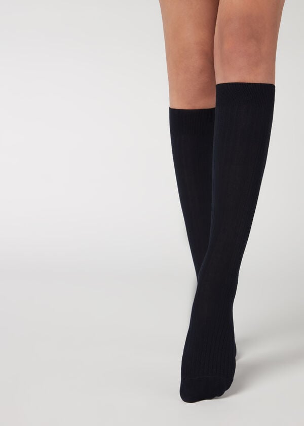 Calcetines Calzedonia Acanalado Long with Cashmere Mujer Azules | CO1938JJ