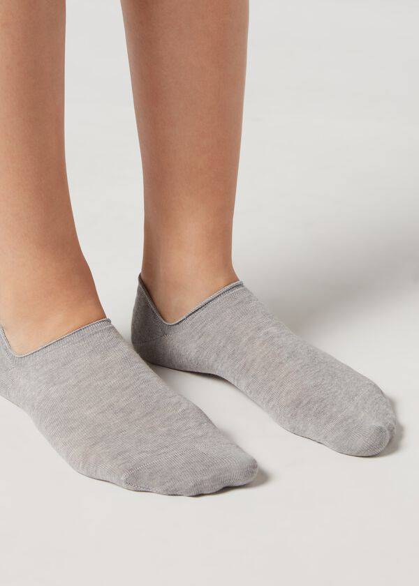 Calcetines Calzedonia Algodon No-Show Mujer Gris | CO1916XF