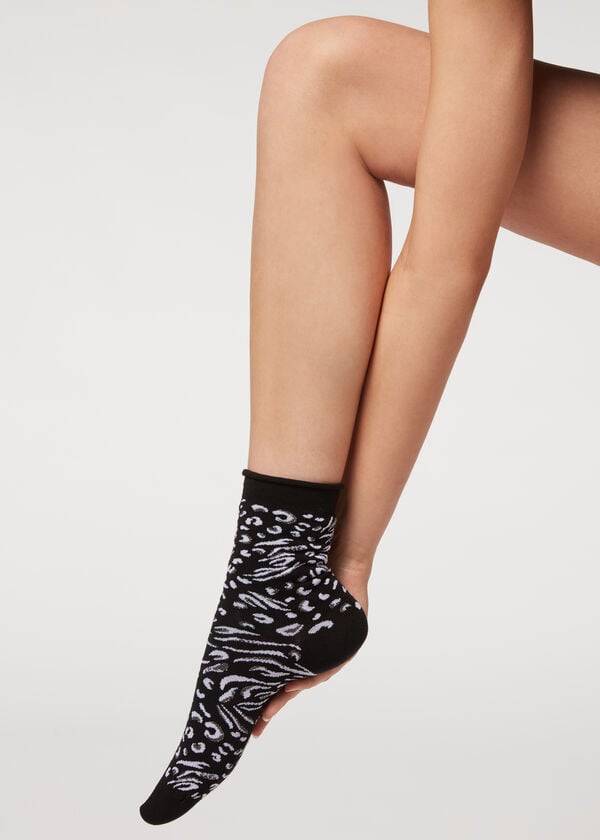 Calcetines Calzedonia Animal Print Corta Mujer Negras | CO1856DN