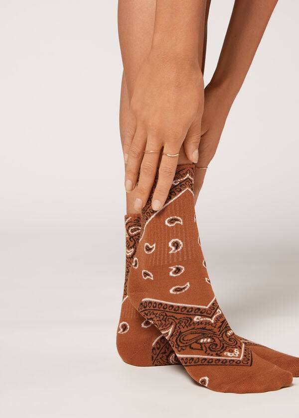 Calcetines Calzedonia Bandana Pattern Corta Mujer Marrones | CO1844QZ